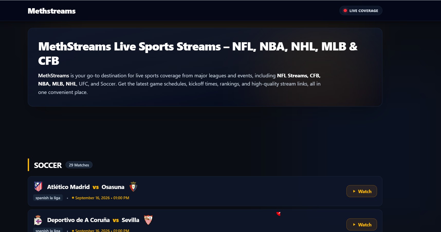 Methstreams - Next-Gen Sports Schedule Matrix & Free NFL Streams Radar